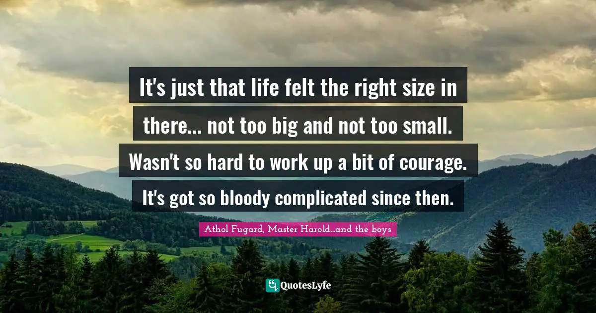 It's just that life felt the right size in there... not too big and not too small. Wasn't so hard to work up a bit of courage. It's got so bloody complicated since then.