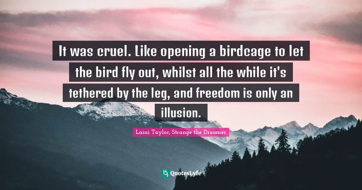 Laini Taylor, Strange The Dreamer Quotes: "It was cruel. Like opening a birdcage to let the bird fly out, whilst all the while it's tethered by the leg, and freedom is only an illusion."