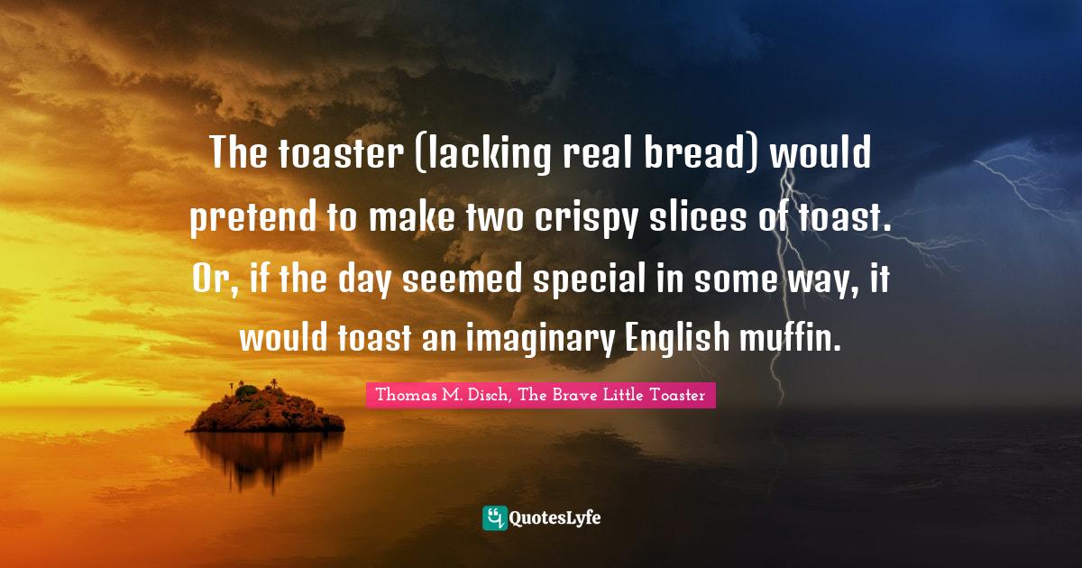 The toaster (lacking real bread) would pretend to make two crispy slices of toast. Or, if the day seemed special in some way, it would toast an imaginary English muffin.
