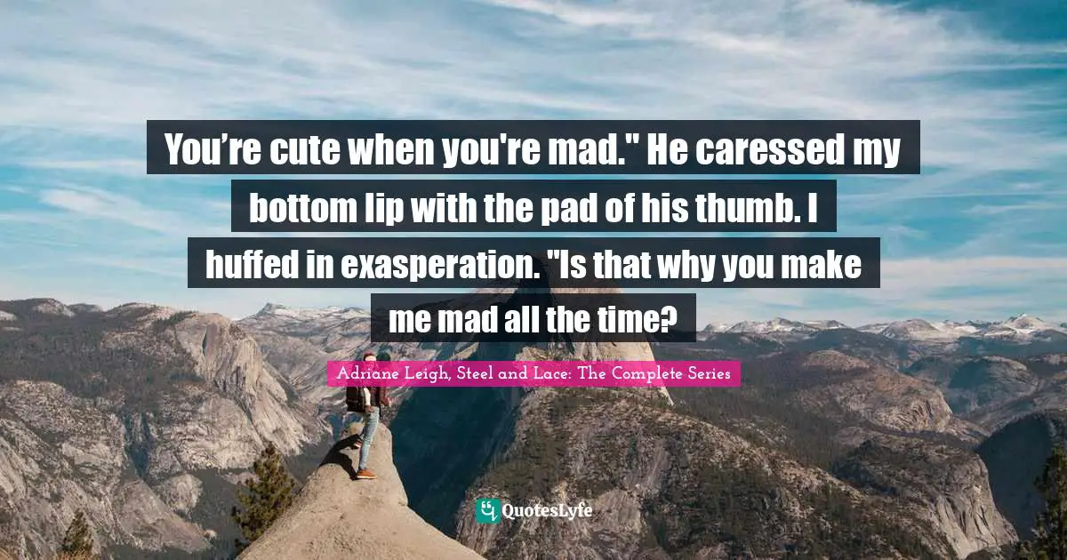 You’re cute when you're mad." He caressed my bottom lip with the pad of his thumb. I huffed in exasperation. "Is that why you make me mad all the time?