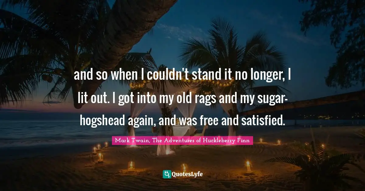 and so when I couldn't stand it no longer, I lit out. I got into my old rags and my sugar-hogshead again, and was free and satisfied.