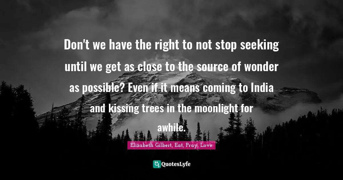 Don't we have the right to not stop seeking until we get as close to the source of wonder as possible? Even if it means coming to India and kissing trees in the moonlight for awhile.