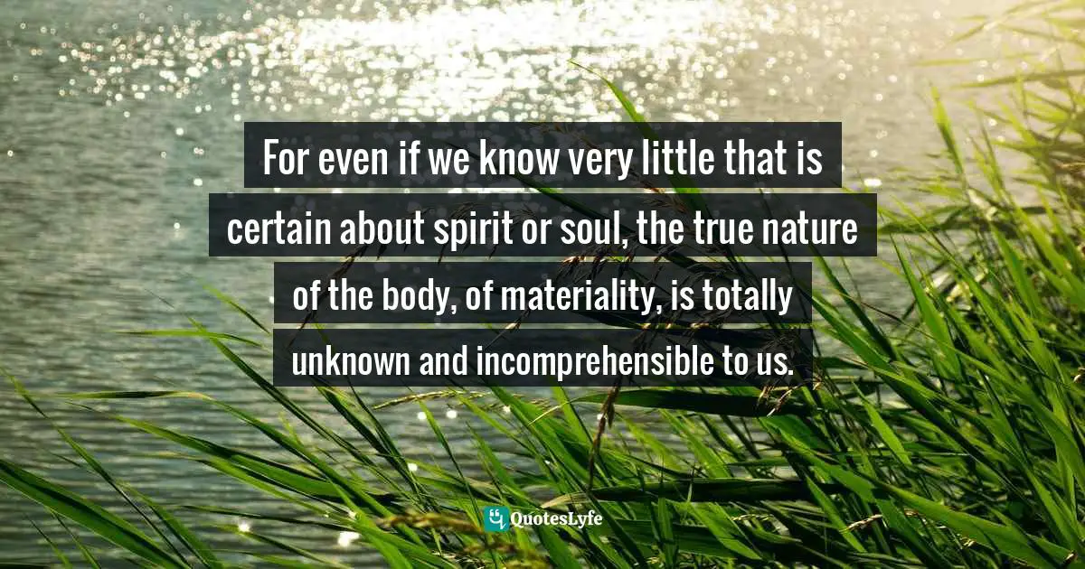 For even if we know very little that is certain about spirit or soul, the true nature of the body, of materiality, is totally unknown and incomprehensible to us.