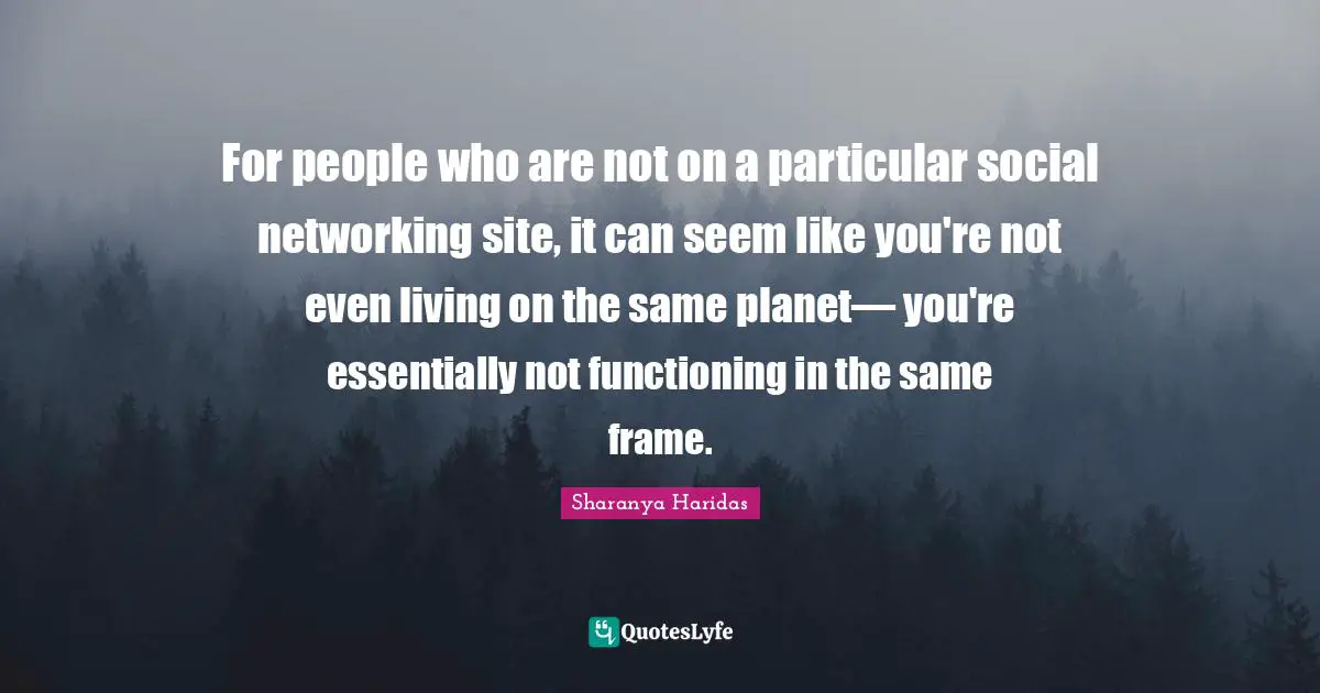 For people who are not on a particular social networking site, it can seem like you're not even living on the same planet— you're essentially not functioning in the same frame.