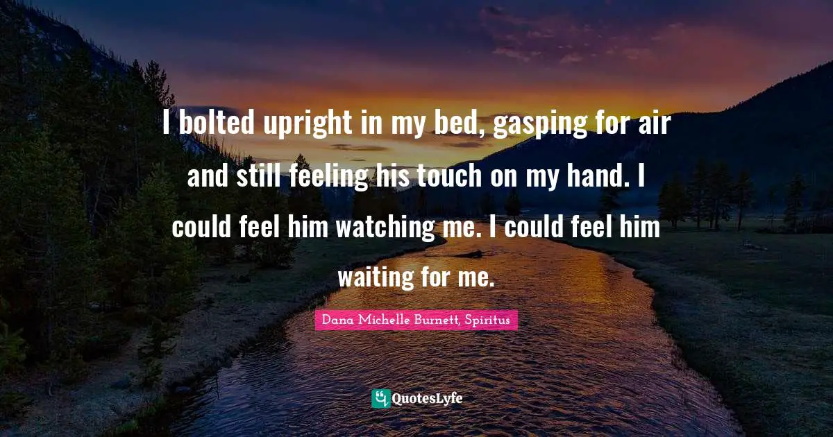 I bolted upright in my bed, gasping for air and still feeling his touch on my hand. I could feel him watching me. I could feel him waiting for me.