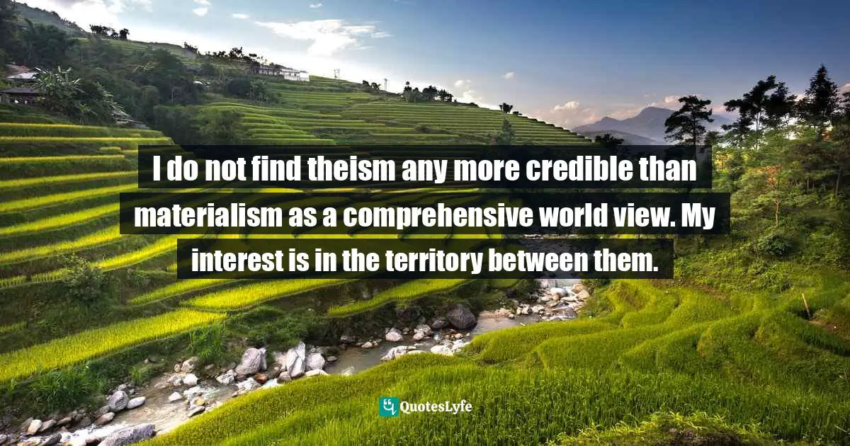 I do not find theism any more credible than materialism as a comprehensive world view. My interest is in the territory between them.