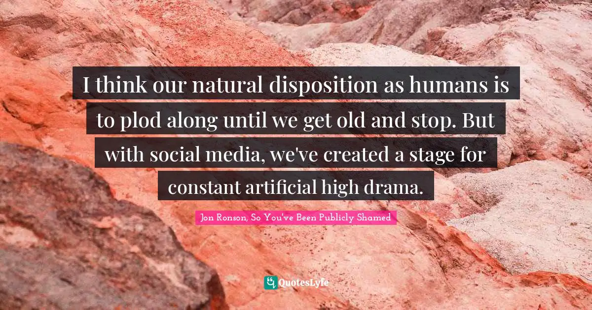 I think our natural disposition as humans is to plod along until we get old and stop. But with social media, we've created a stage for constant artificial high drama.