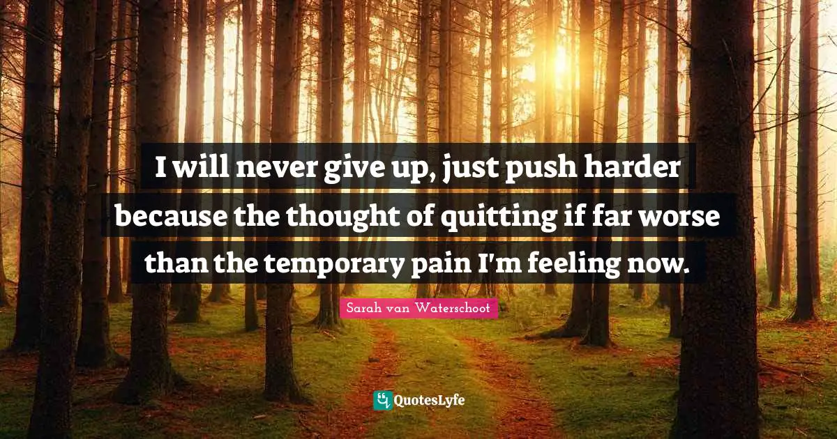 I will never give up, just push harder because the thought of quitting if far worse than the temporary pain I'm feeling now.