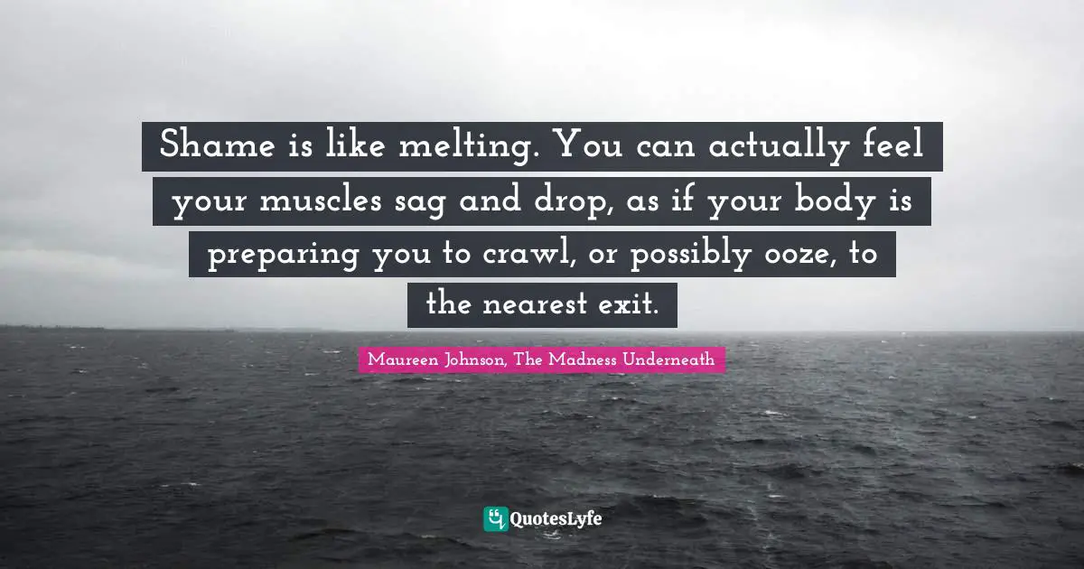 Shame is like melting. You can actually feel your muscles sag and drop, as if your body is preparing you to crawl, or possibly ooze, to the nearest exit.