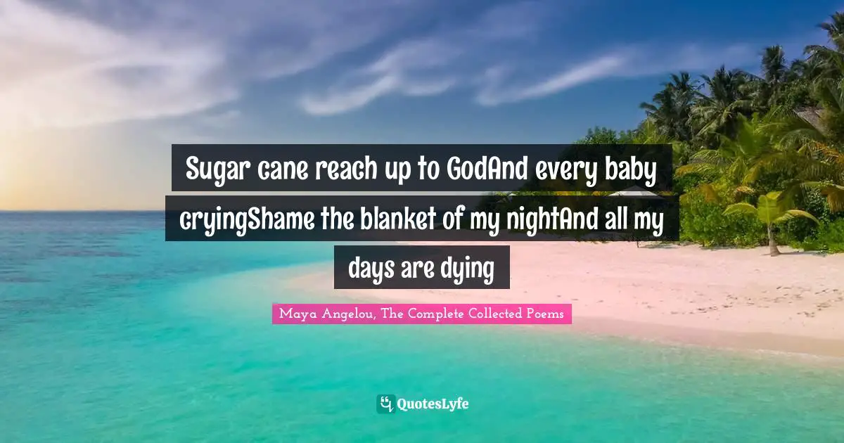 Sugar cane reach up to GodAnd every baby cryingShame the blanket of my nightAnd all my days are dying