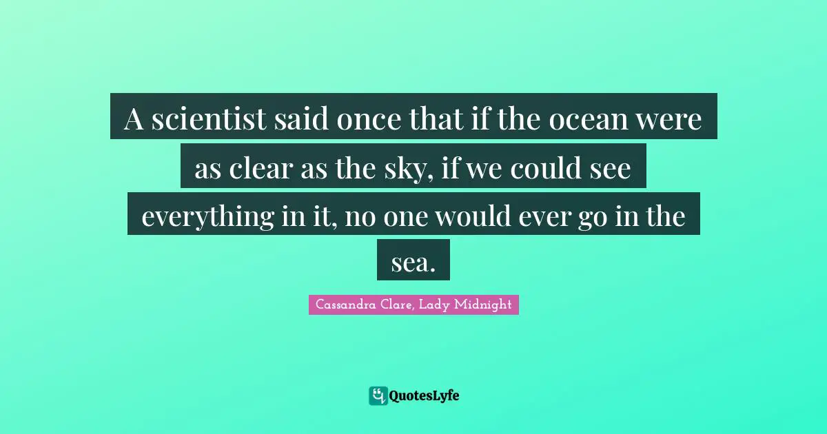 A scientist said once that if the ocean were as clear as the sky, if we could see everything in it, no one would ever go in the sea.