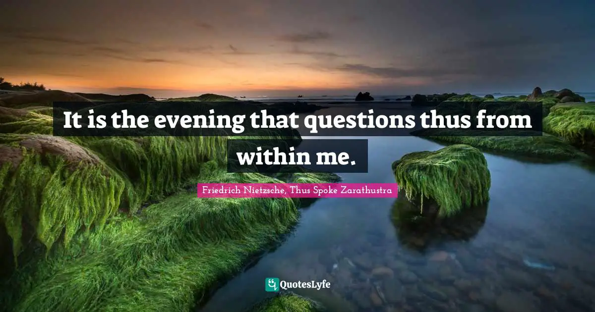 Friedrich Nietzsche, Thus Spoke Zarathustra Quotes: It is the evening that questions thus from within me.