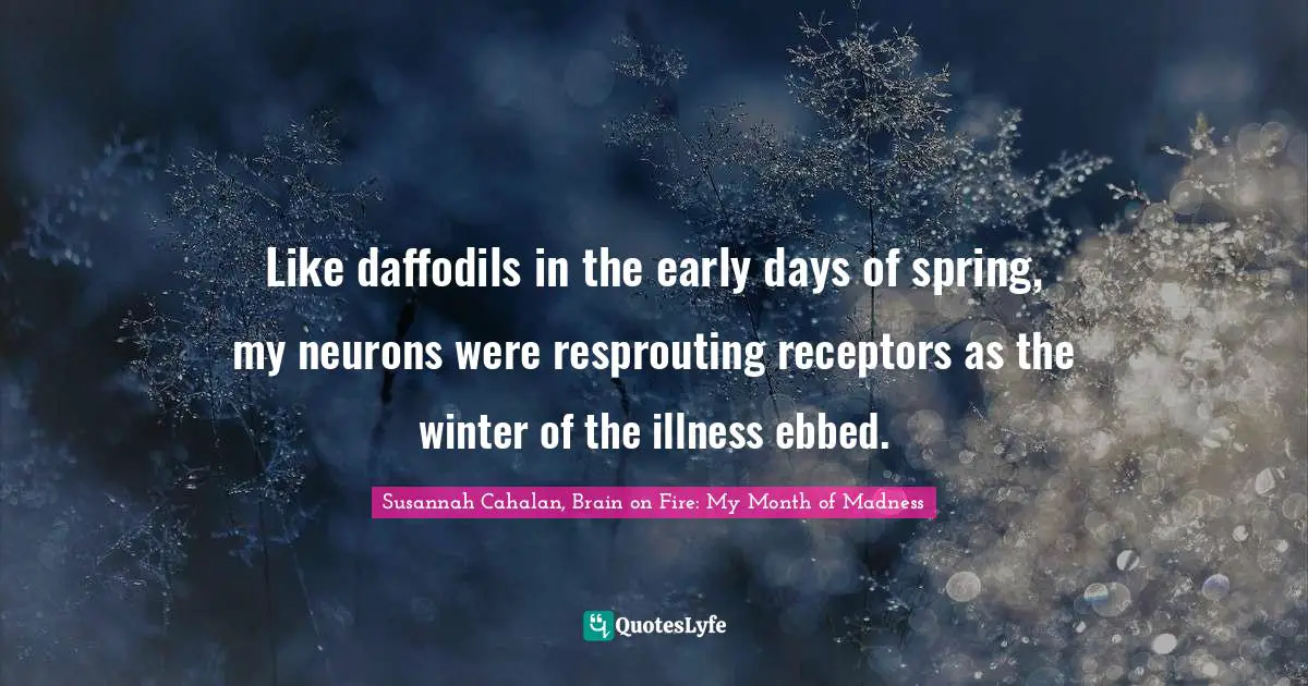 Like daffodils in the early days of spring, my neurons were resprouting receptors as the winter of the illness ebbed.
