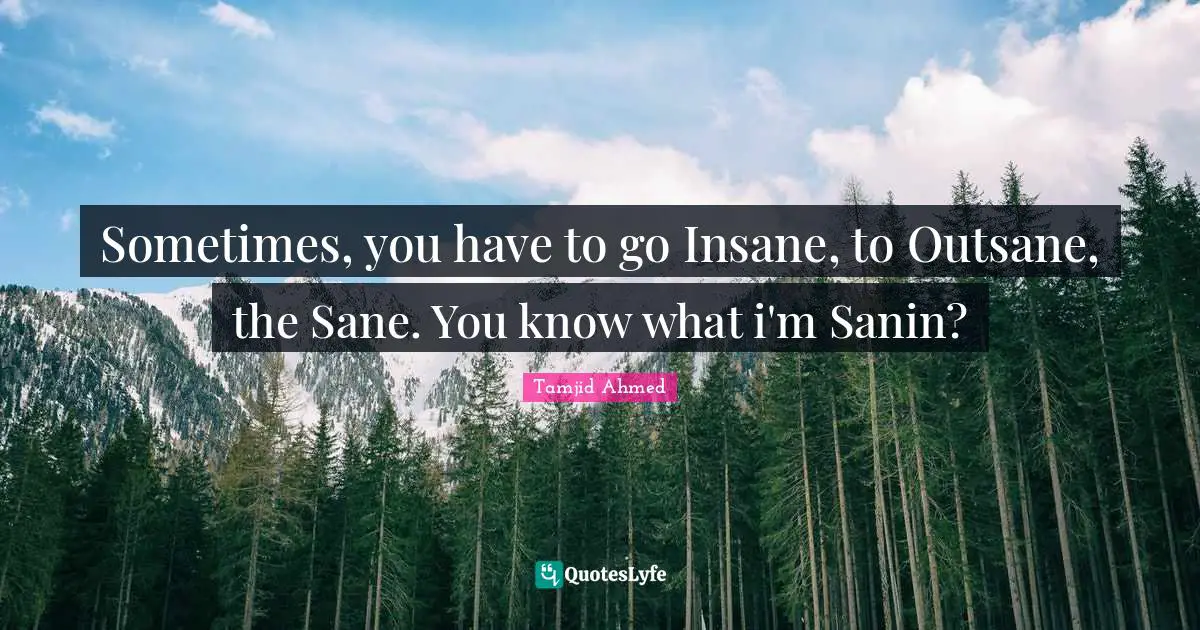 Sometimes, you have to go Insane, to Outsane, the Sane. You know what i'm Sanin?
