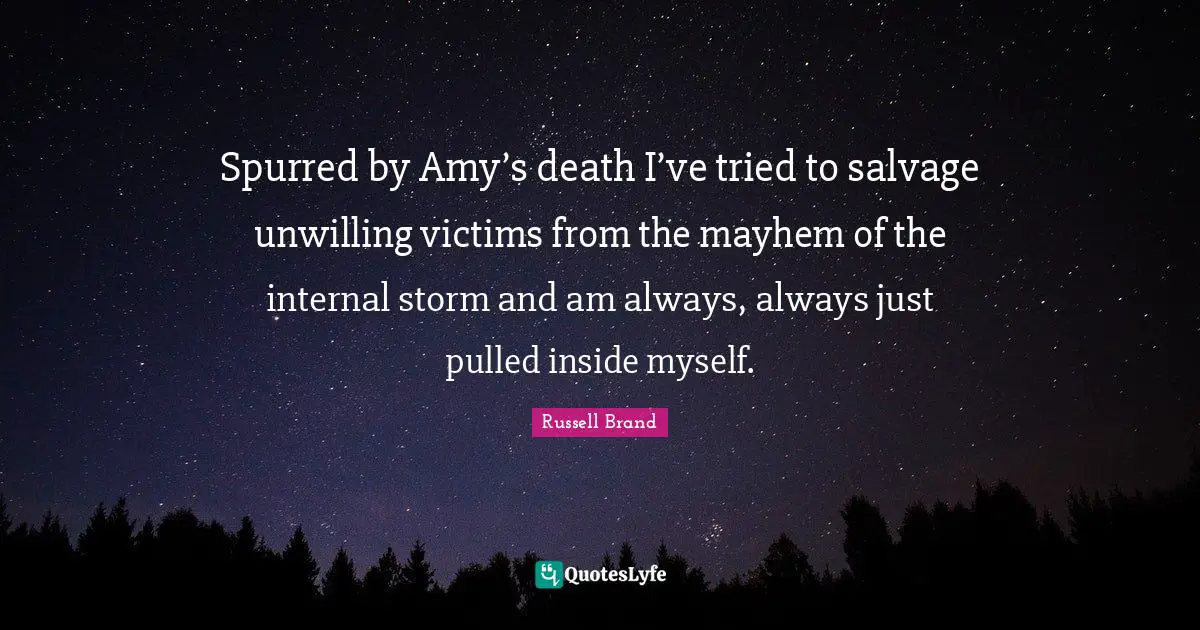 Spurred by Amy’s death I’ve tried to salvage unwilling victims from the mayhem of the internal storm and am always, always just pulled inside myself.