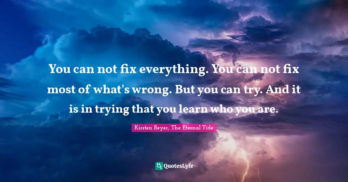 You can not fix everything. You can not fix most of what's wrong. But you can try. And it is in trying that you learn who you are.