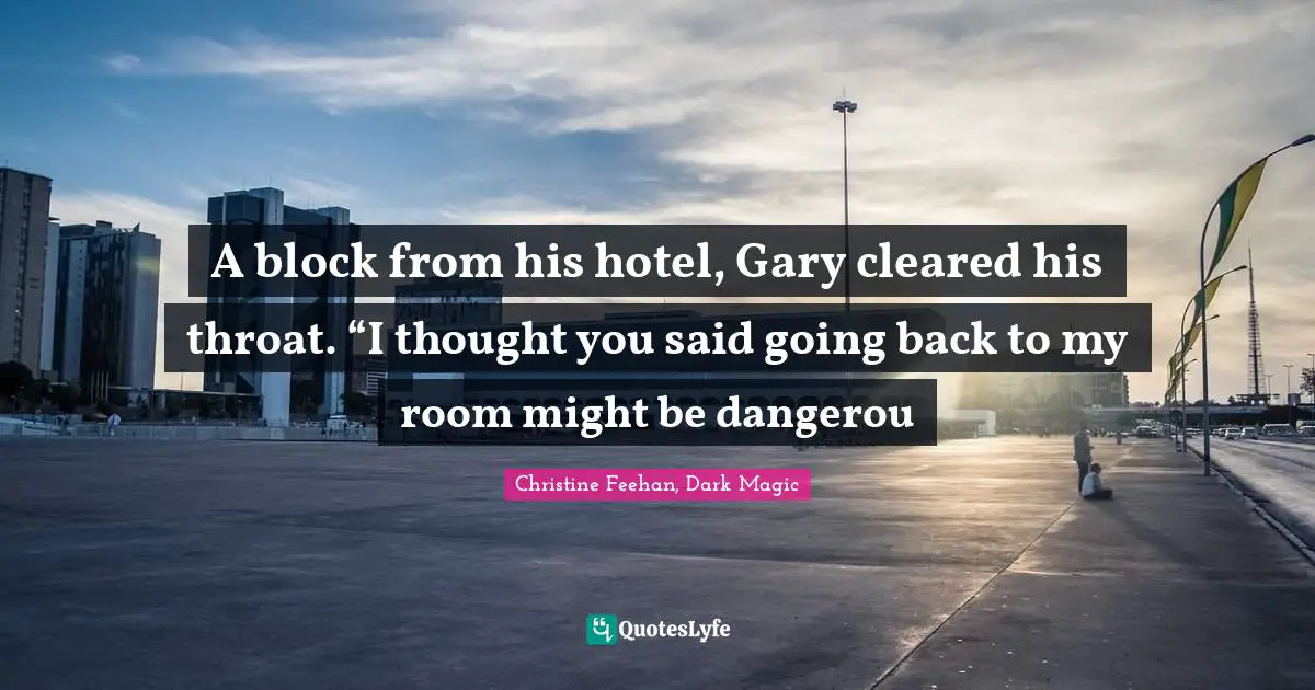 A block from his hotel, Gary cleared his throat. “I thought you said going back to my room might be dangerou