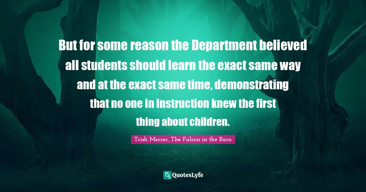 But for some reason the Department believed all students should learn the exact same way and at the exact same time, demonstrating that no one in Instruction knew the first thing about children.