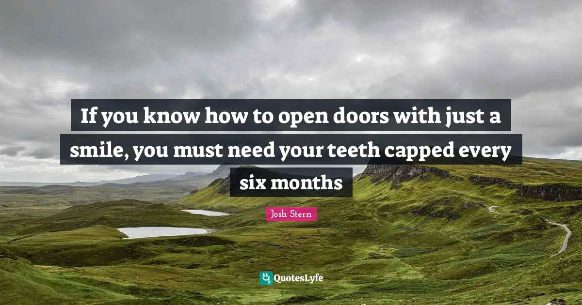 Josh Stern Quotes: If you know how to open doors with just a smile, you must need your teeth capped every six months