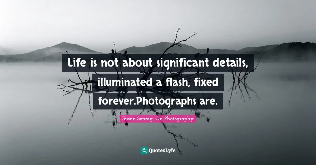 Life is not about significant details, illuminated a flash, fixed forever.Photographs are.