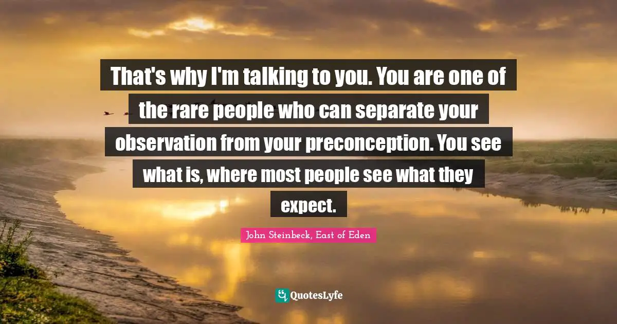 That's why I'm talking to you. You are one of the rare people who can separate your observation from your preconception. You see what is, where most people see what they expect.