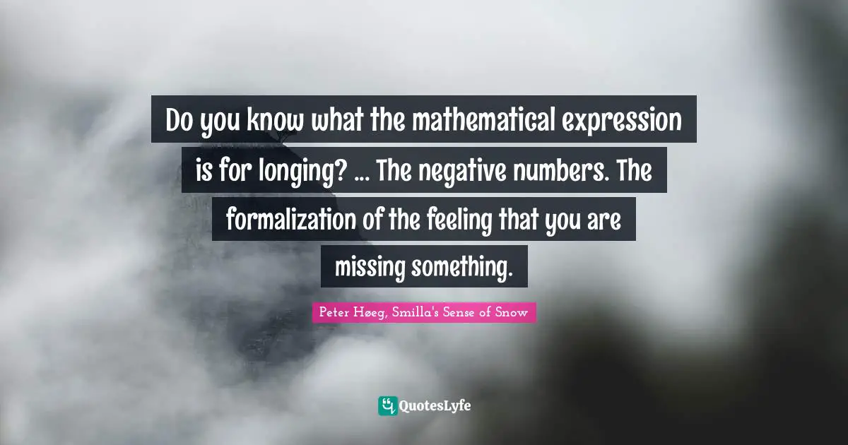 Do you know what the mathematical expression is for longing? ... The negative numbers. The formalization of the feeling that you are missing something.