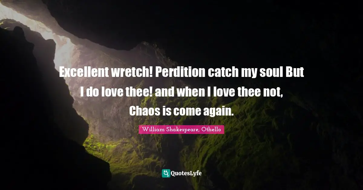 Excellent wretch! Perdition catch my soul But I do love thee! and when I love thee not, Chaos is come again.