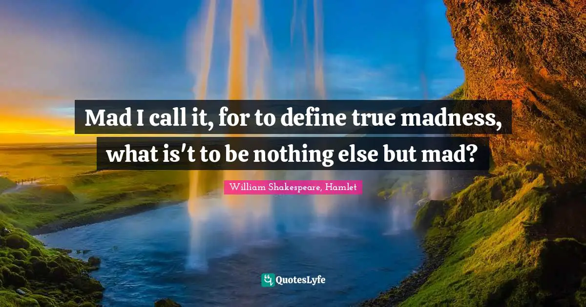 William Shakespeare, Hamlet Quotes: Mad I call it, for to define true madness, what is't to be nothing else but mad?