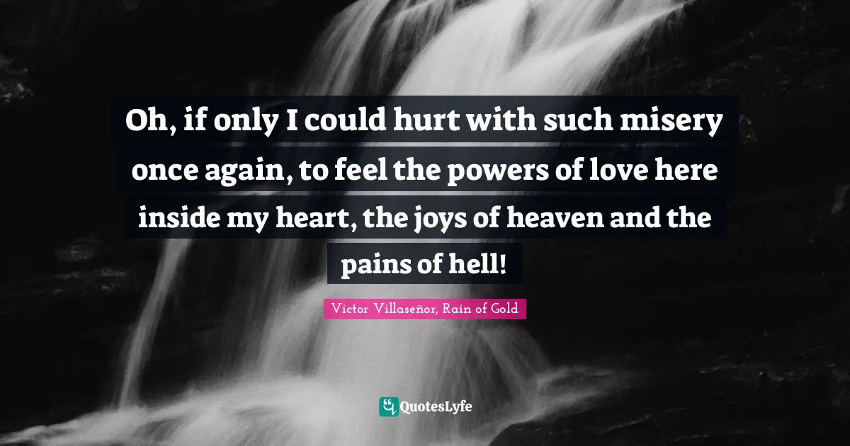 Oh, if only I could hurt with such misery once again, to feel the powers of love here inside my heart, the joys of heaven and the pains of hell!