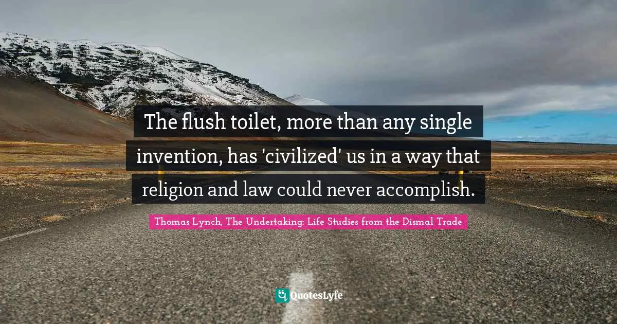 The flush toilet, more than any single invention, has 'civilized' us in a way that religion and law could never accomplish.
