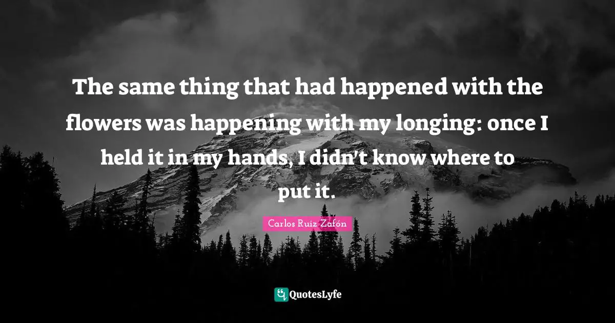 The same thing that had happened with the flowers was happening with my longing: once I held it in my hands, I didn't know where to put it.