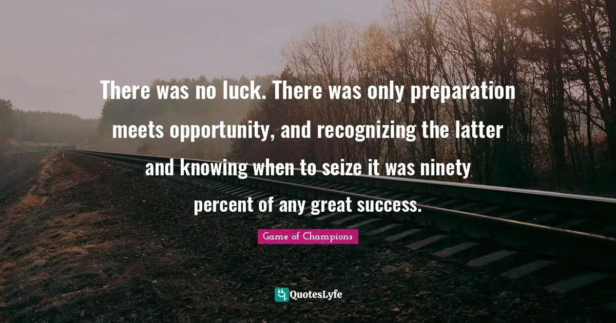 There was no luck. There was only preparation meets opportunity, and recognizing the latter and knowing when to seize it was ninety percent of any great success.