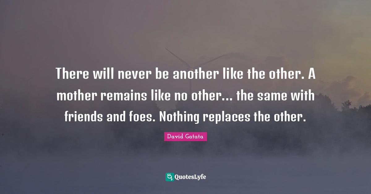 Reality Of Life Quotes: "There will never be another like the other. A mother remains like no other... the same with friends and foes. Nothing replaces the other."