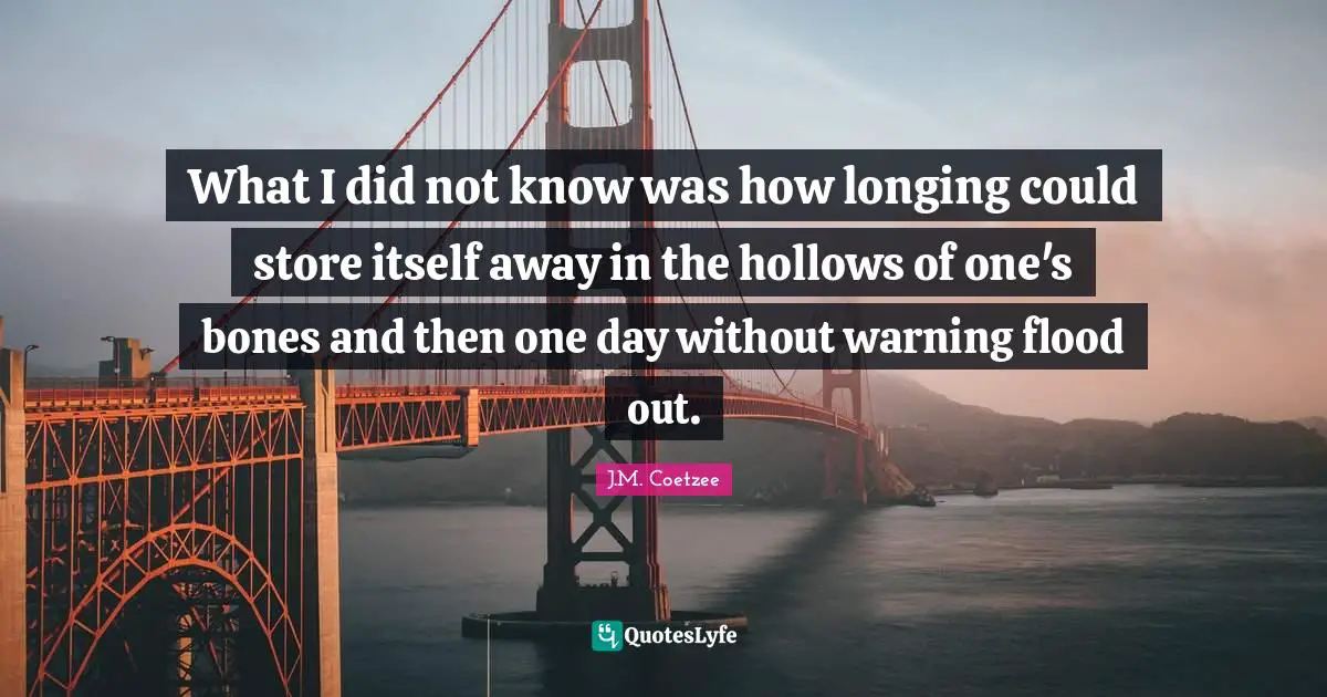 What I did not know was how longing could store itself away in the hollows of one's bones and then one day without warning flood out.