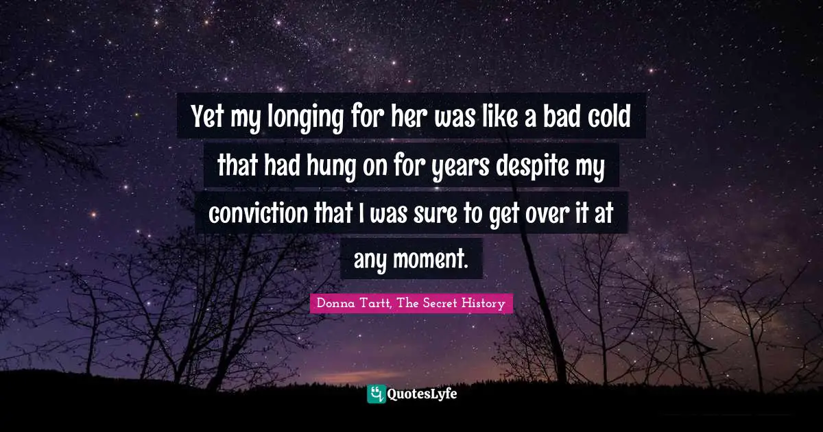 Yet my longing for her was like a bad cold that had hung on for years despite my conviction that I was sure to get over it at any moment.