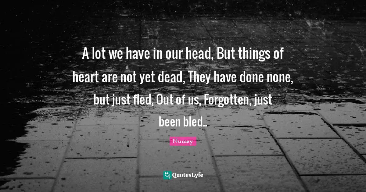 A lot we have in our head, But things of heart are not yet dead, They have done none, but just fled, Out of us, Forgotten, just been bled..