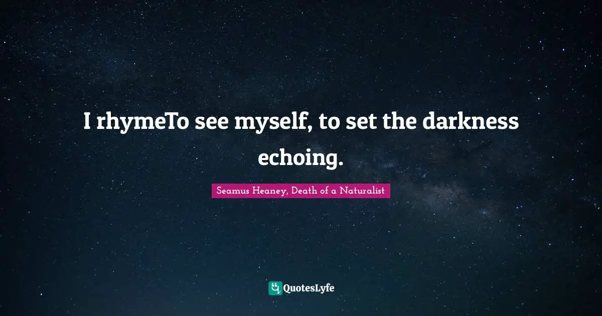 I rhymeTo see myself, to set the darkness echoing.