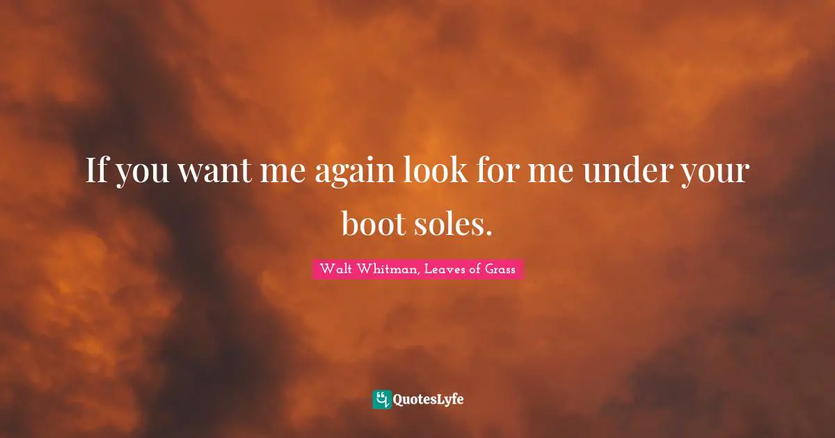 Walt Whitman, Leaves of Grass Quotes: If you want me again look for me under your boot soles.