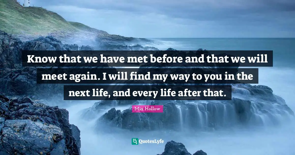 Know that we have met before and that we will meet again. I will find my way to you in the next life, and every life after that.