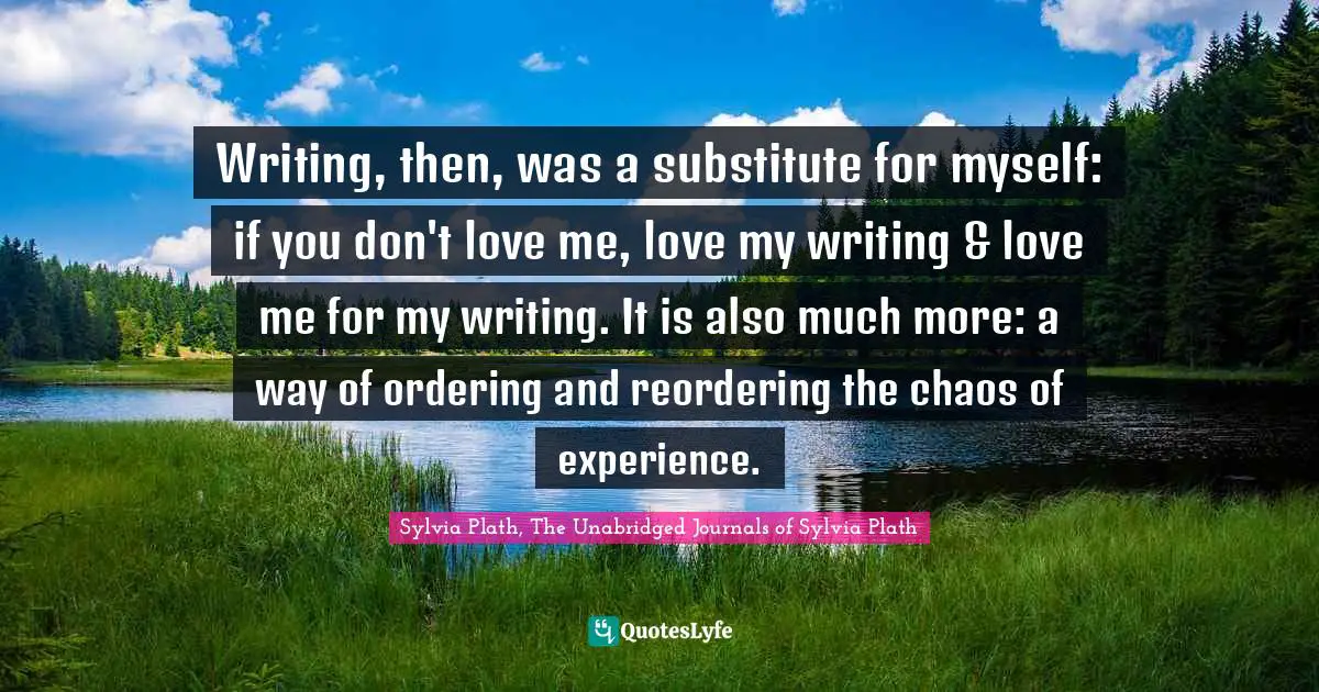 Writer Quotes: "Writing, then, was a substitute for myself: if you don't love me, love my writing & love me for my writing. It is also much more: a way of ordering and reordering the chaos of experience."