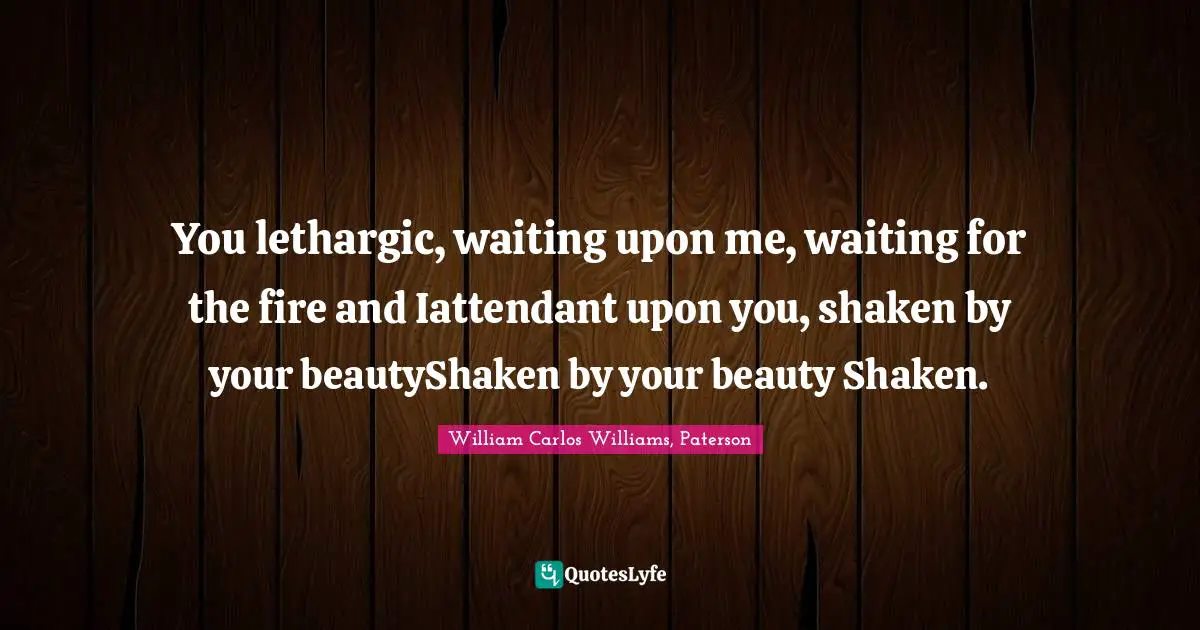 You lethargic, waiting upon me, waiting for the fire and Iattendant upon you, shaken by your beautyShaken by your beauty Shaken.