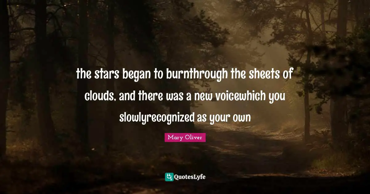 the stars began to burnthrough the sheets of clouds, and there was a new voicewhich you slowlyrecognized as your own