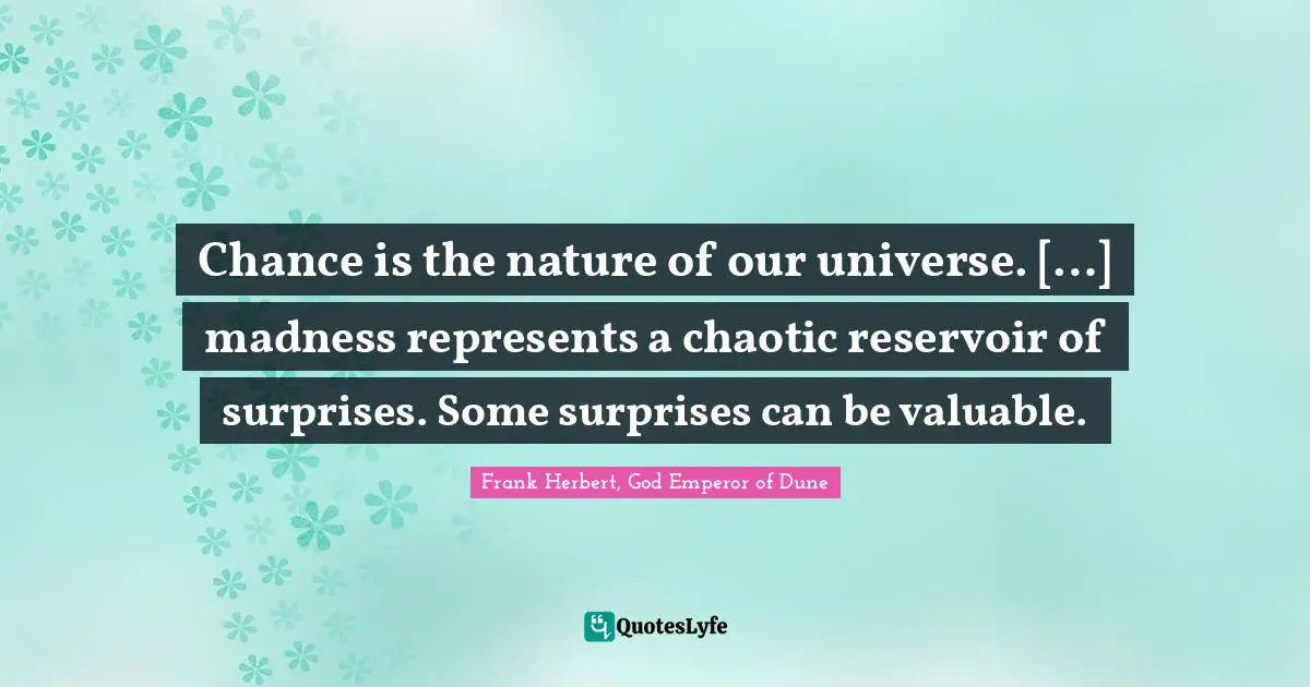 Chance is the nature of our universe. […] madness represents a chaotic reservoir of surprises. Some surprises can be valuable.
