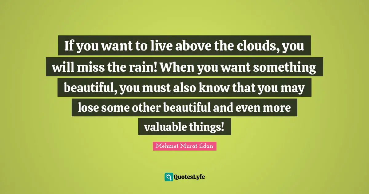 If you want to live above the clouds, you will miss the rain! When you want something beautiful, you must also know that you may lose some other beautiful and even more valuable things!