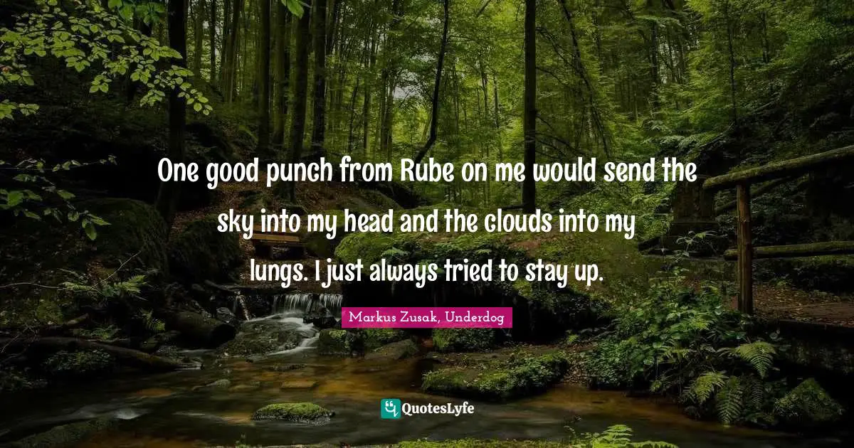 Markus Zusak, Underdog Quotes: "One good punch from Rube on me would send the sky into my head and the clouds into my lungs. I just always tried to stay up."