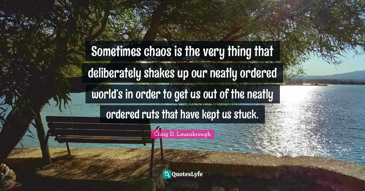 Sometimes chaos is the very thing that deliberately shakes up our neatly ordered world’s in order to get us out of the neatly ordered ruts that have kept us stuck.