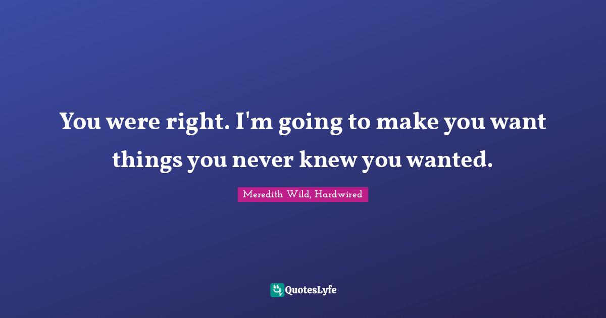 You were right. I'm going to make you want things you never knew you wanted.