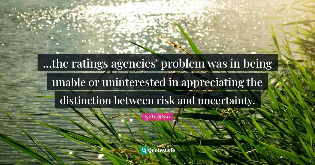 ...the ratings agencies' problem was in being unable or uninterested in appreciating the distinction between risk and uncertainty.