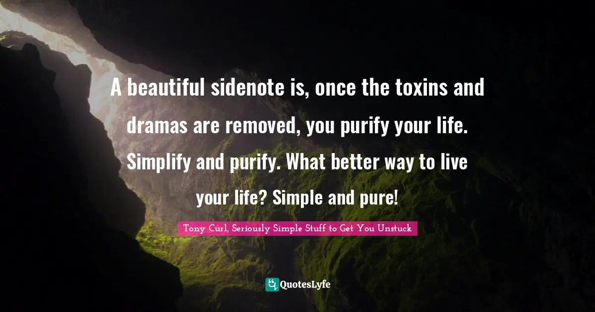Tony Curl, Seriously Simple Stuff To Get You Unstuck Quotes: "A beautiful sidenote is, once the toxins and dramas are removed, you purify your life. Simplify and purify. What better way to live your life? Simple and pure!"