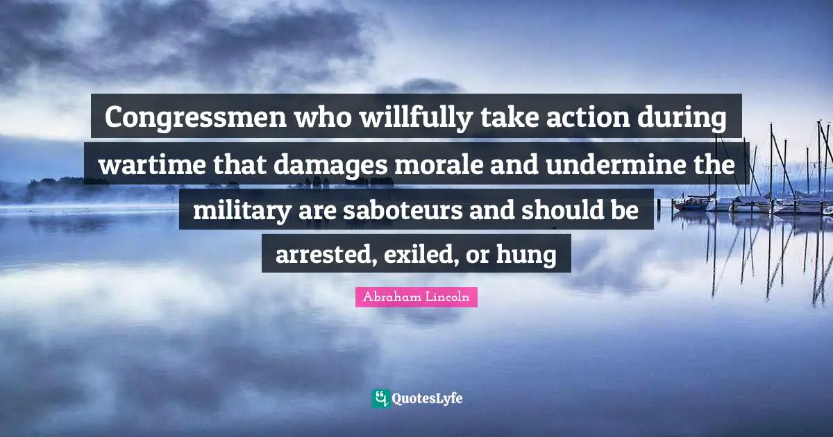 Treason Quotes: "Congressmen who willfully take action during wartime that damages morale and undermine the military are saboteurs and should be arrested, exiled, or hung"